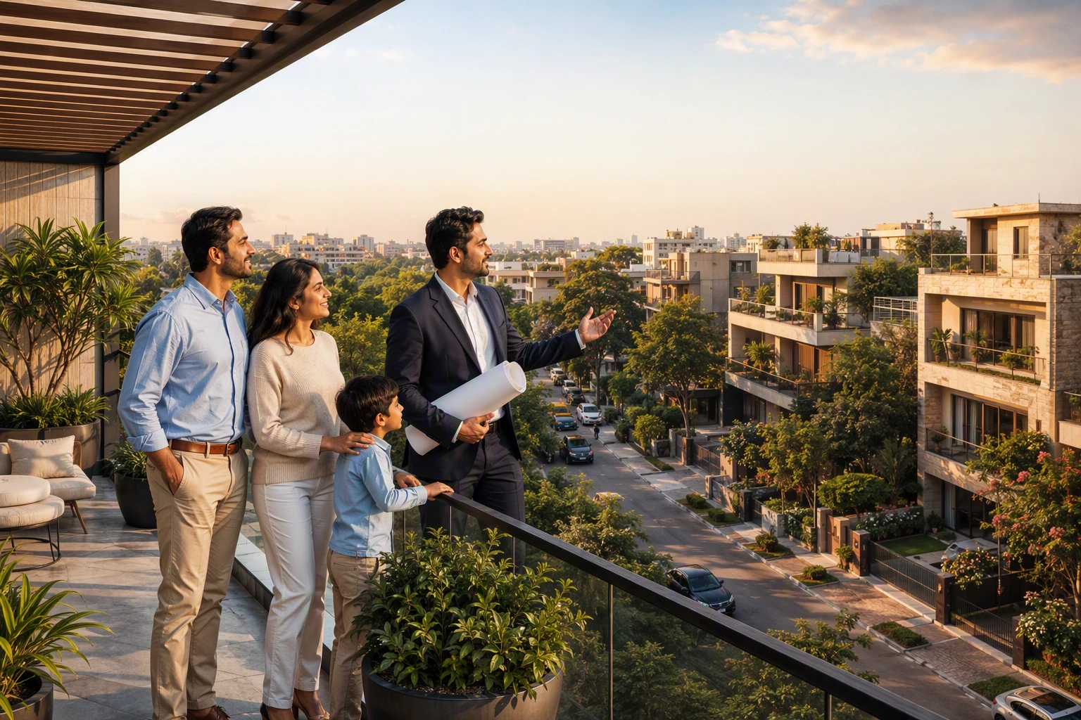 Family views terrace overlooking rising Sector 57 prices
