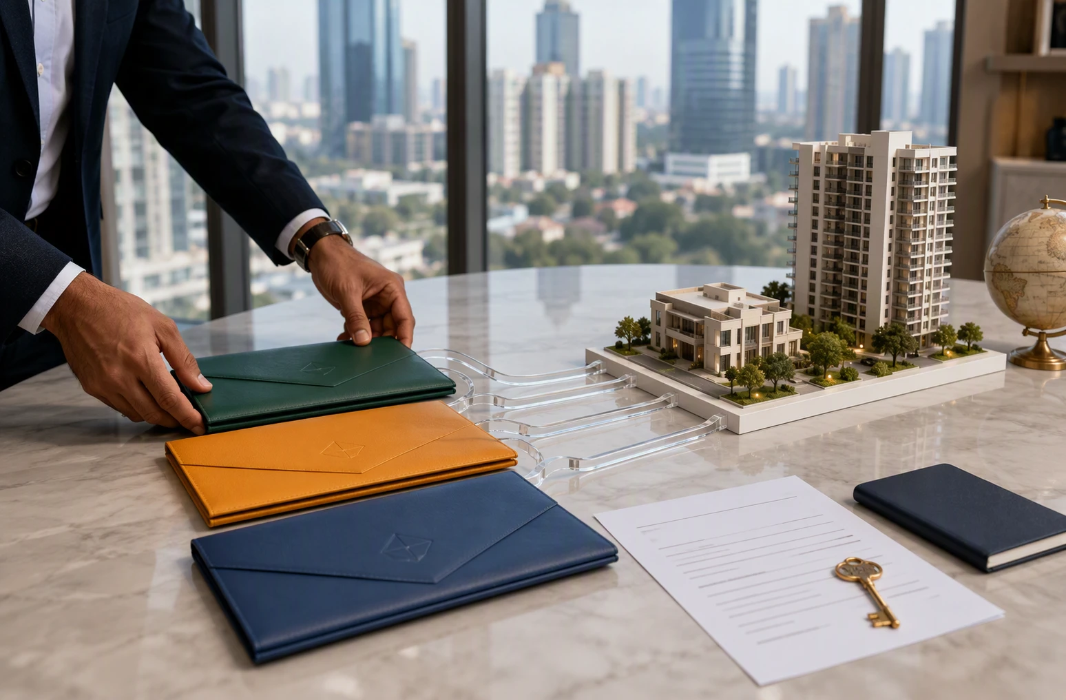 Three labeled bank accounts beside a Gurgaon apartment