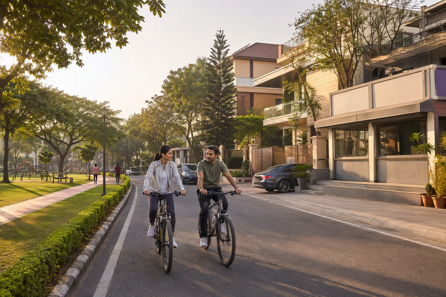 Parents cycling past Ardee City park homes