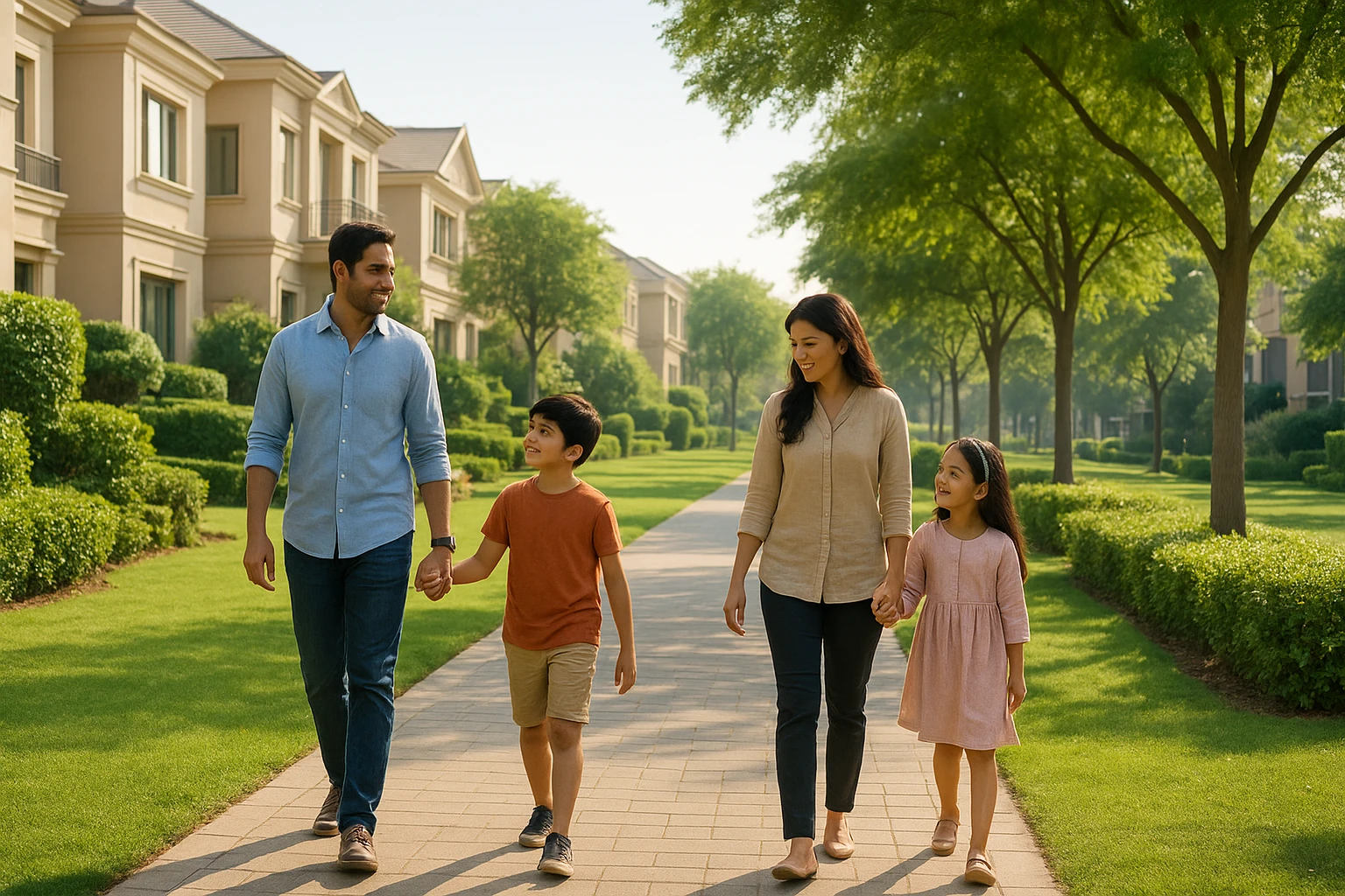 Quiet morning walk past shaded Rosewood park homes