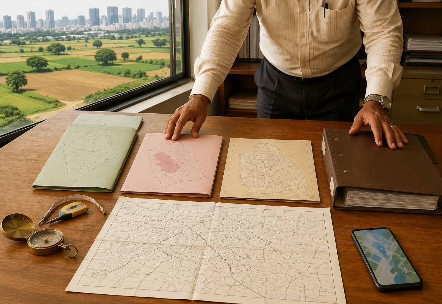 Aerial view of rural Haryana farmland parcels