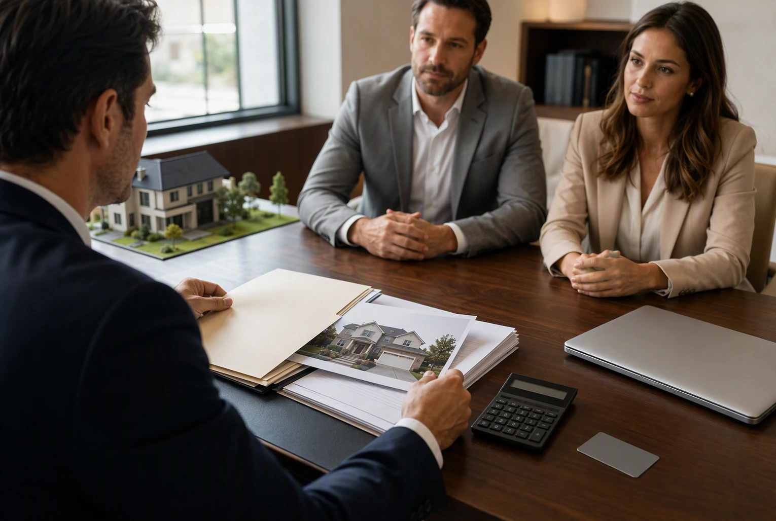 Private banker reviewing loan file and valuation