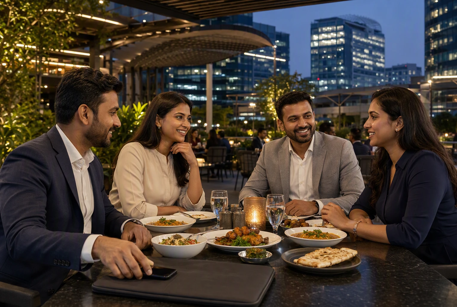 Executives dining on a Cyber Hub terrace