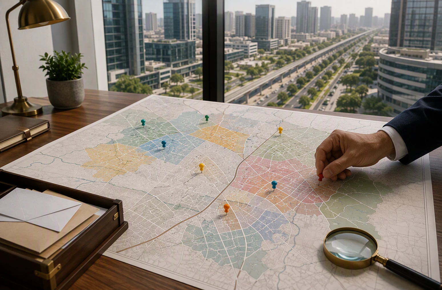 Aerial view of Gurgaon residential blocks with postal zones
