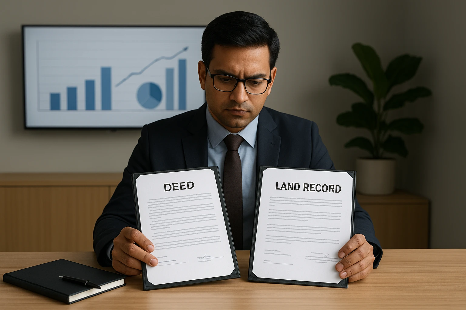 Property lawyer reviewing Gurgaon land title documents
