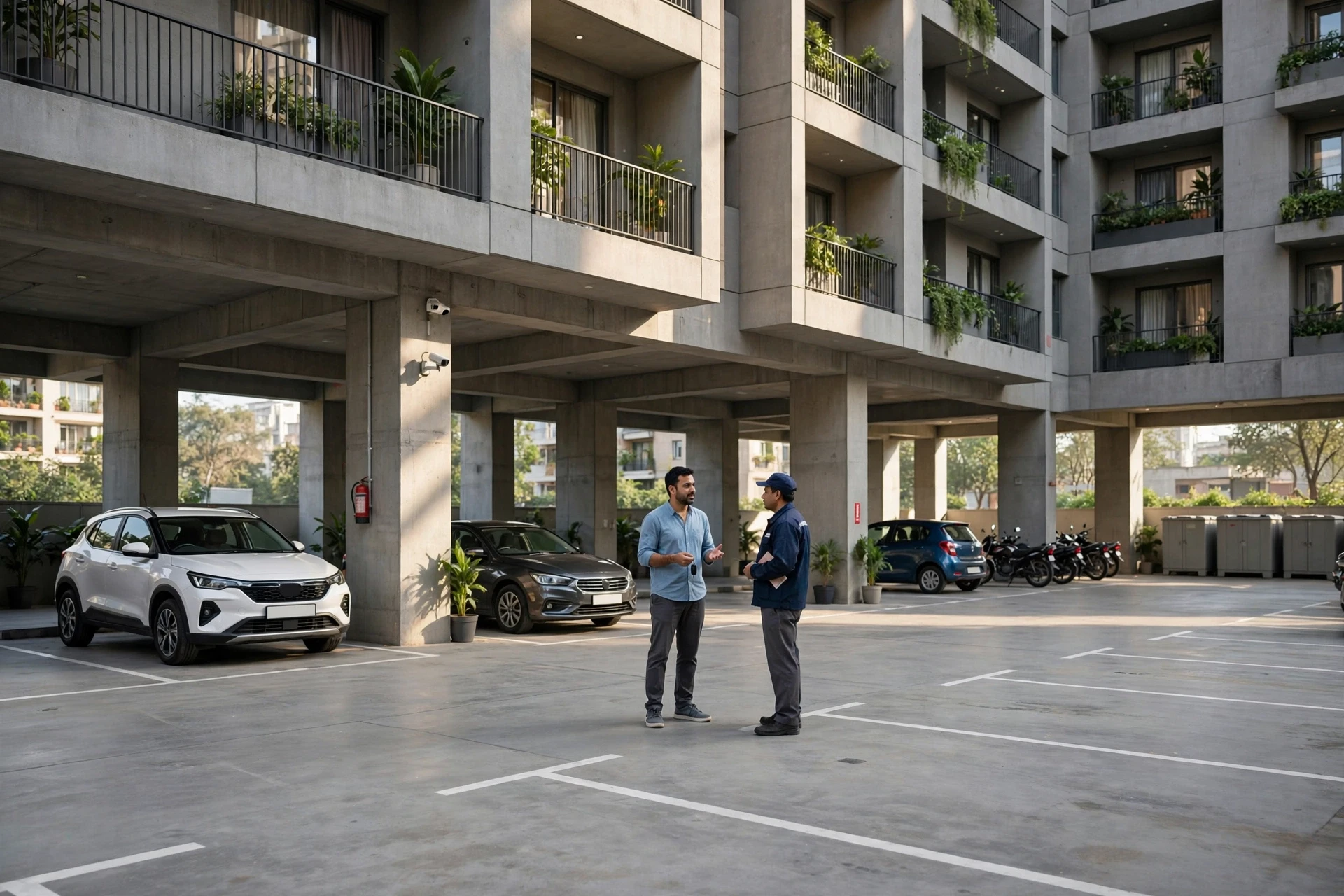 Numbered parking bays in modern stilt area