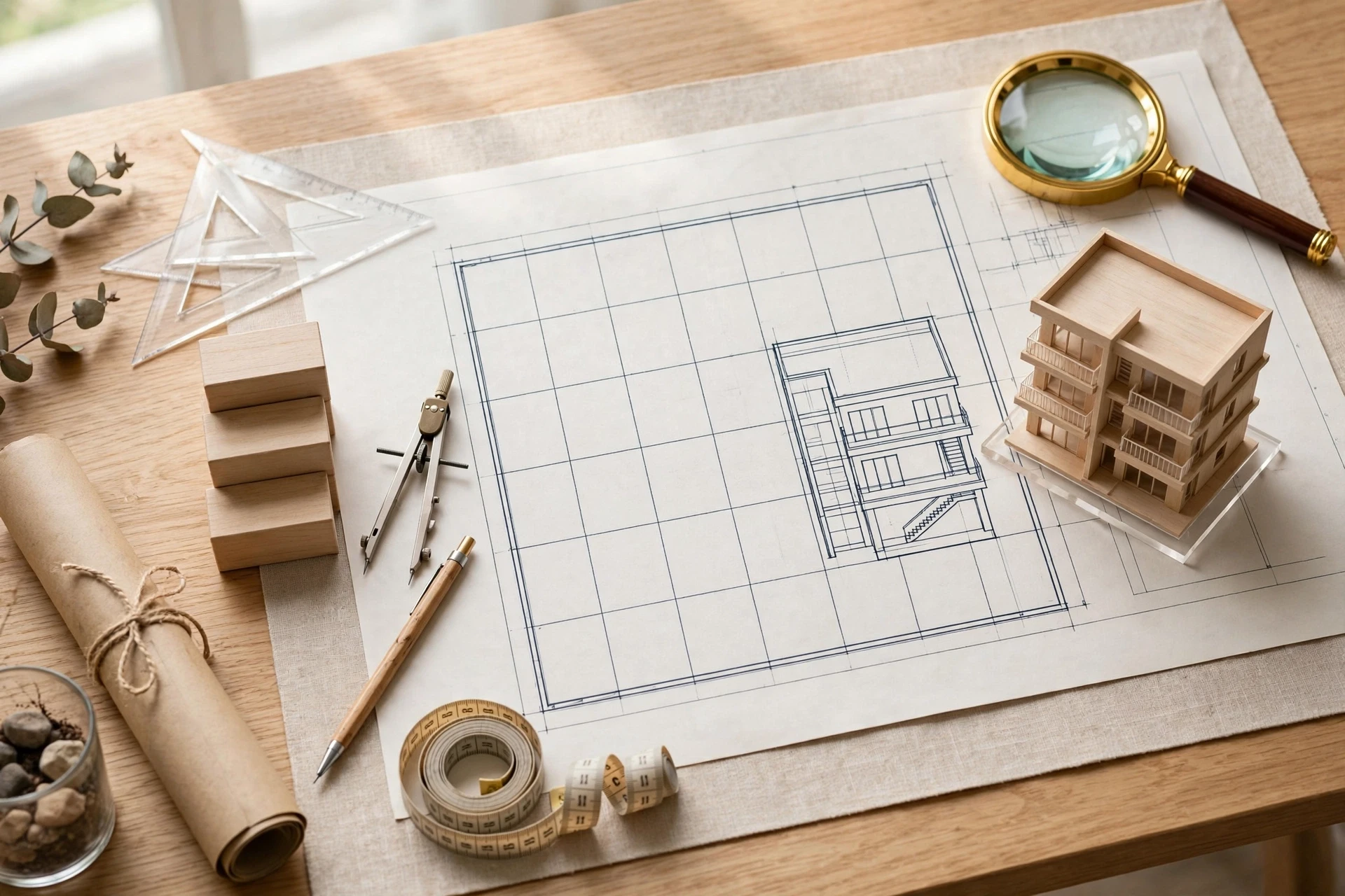 Plotted builder floor diagram with clean formula overlay