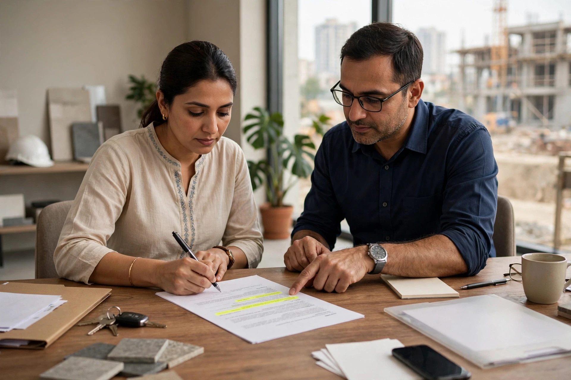 Homebuyer signing agreement at Gurugram site office