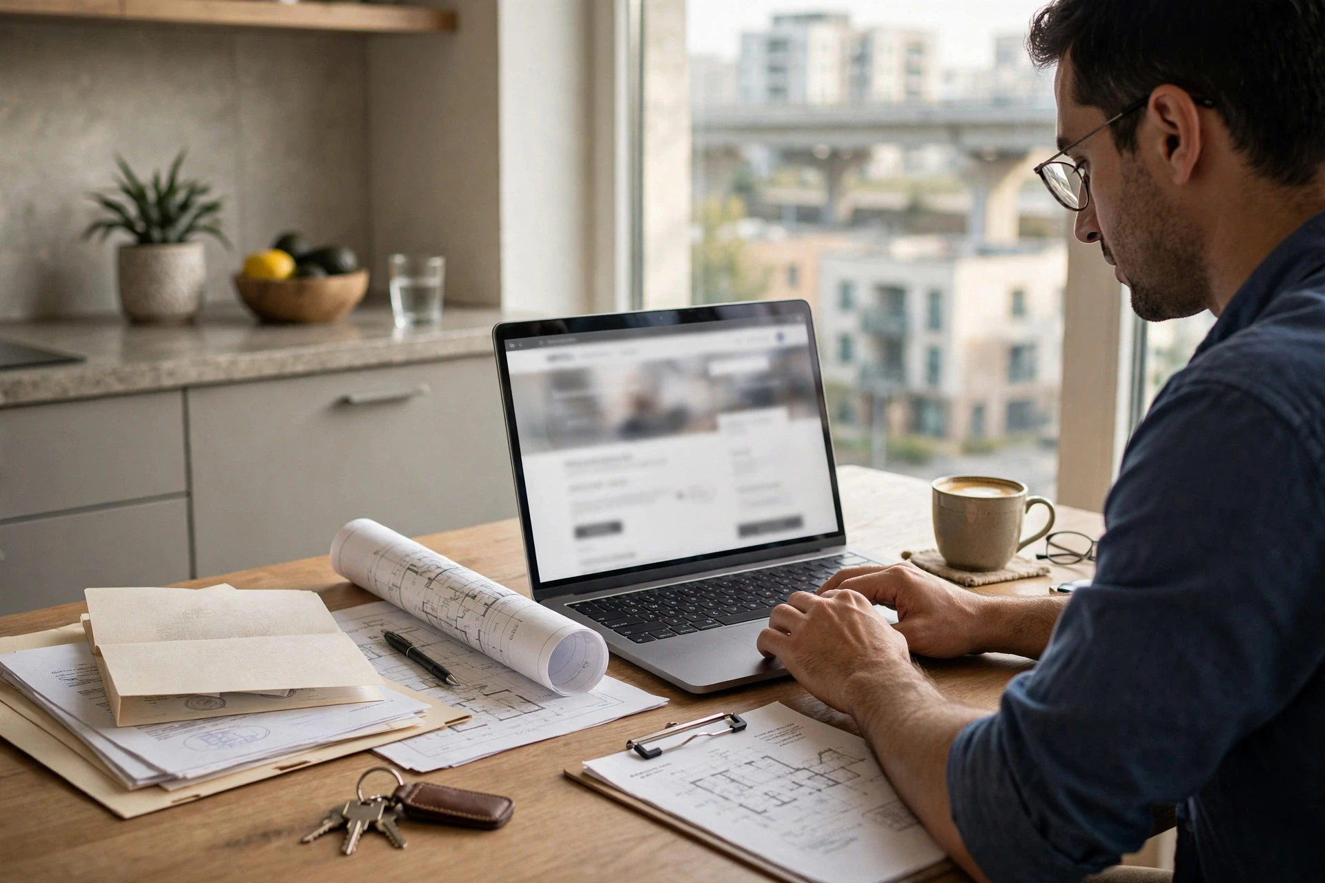 Buyer reviewing property registration documents on laptop