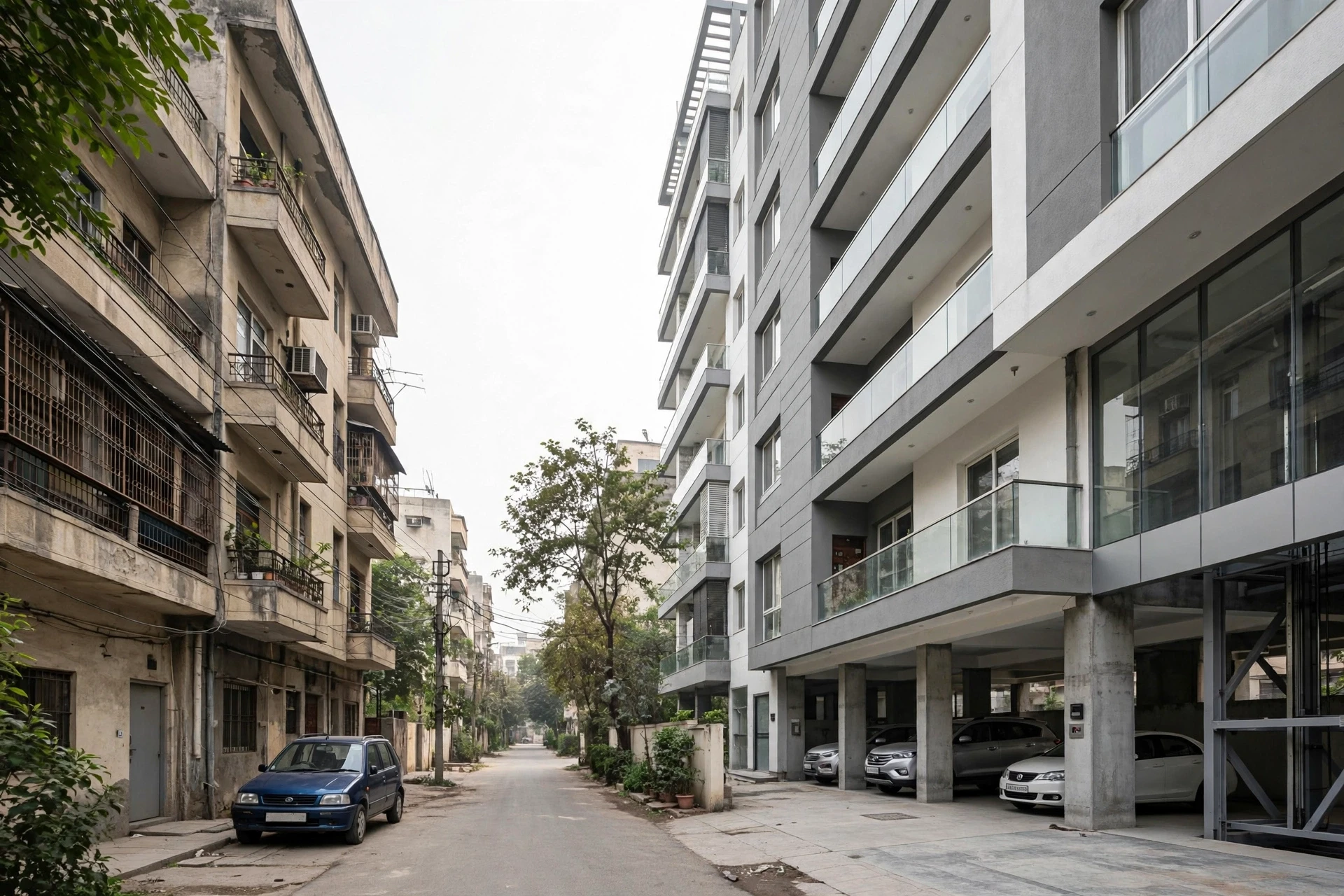 Newly built builder floors along a quiet Gurgaon lane