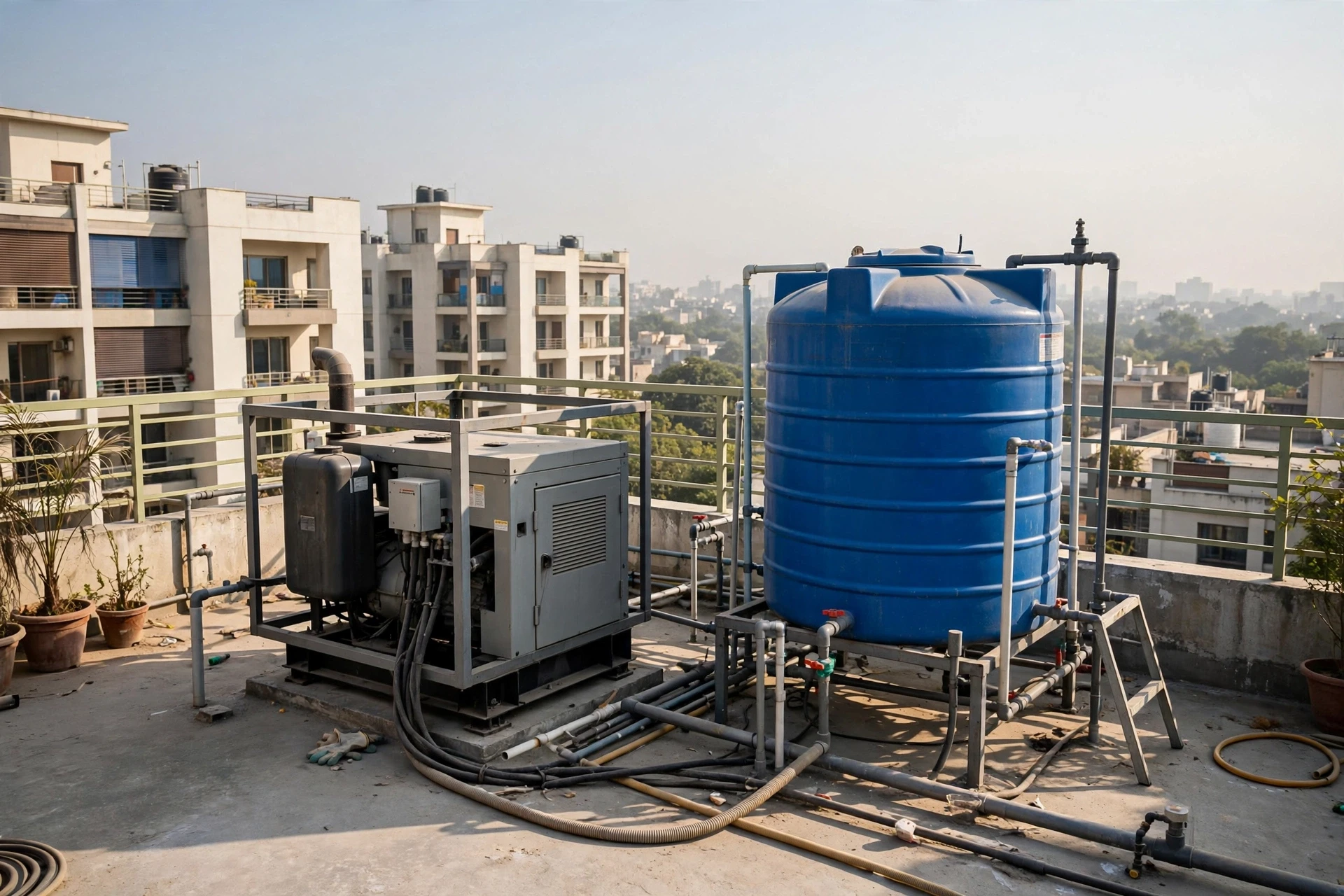 Rooftop water tank and diesel generator