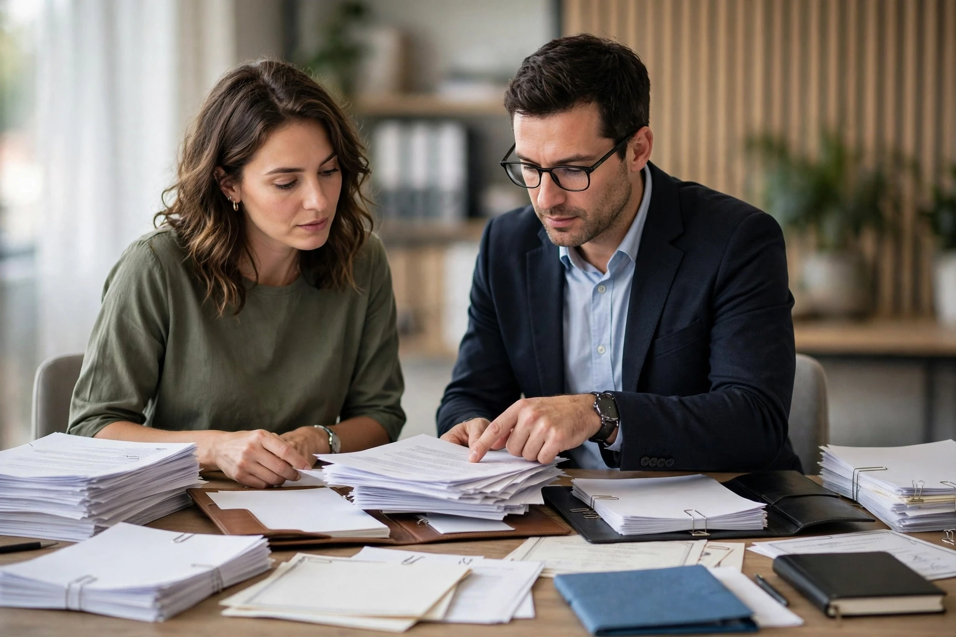 Buyer and lawyer reviewing property documents
