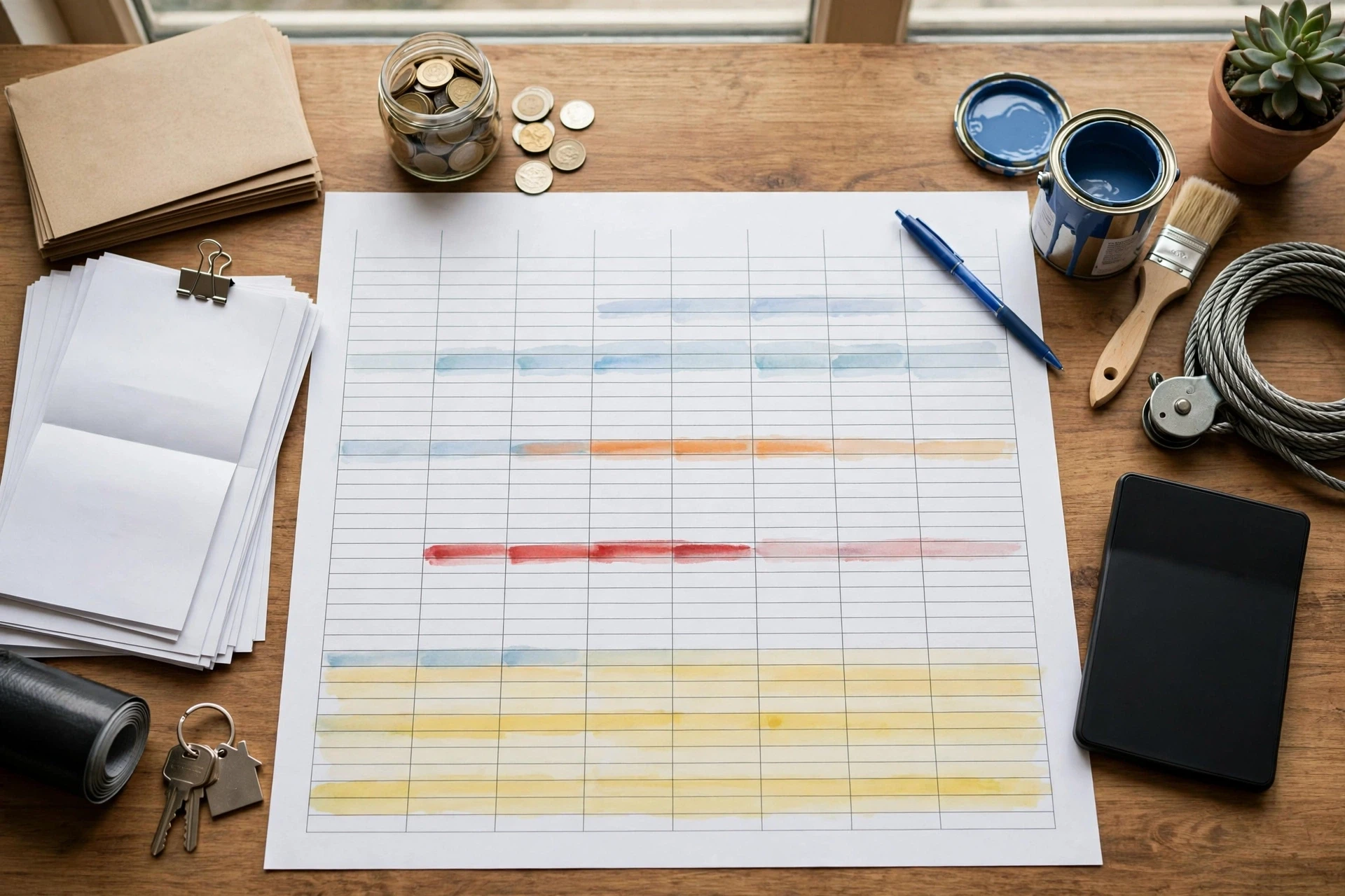Annual budget spreadsheet with sinking fund columns