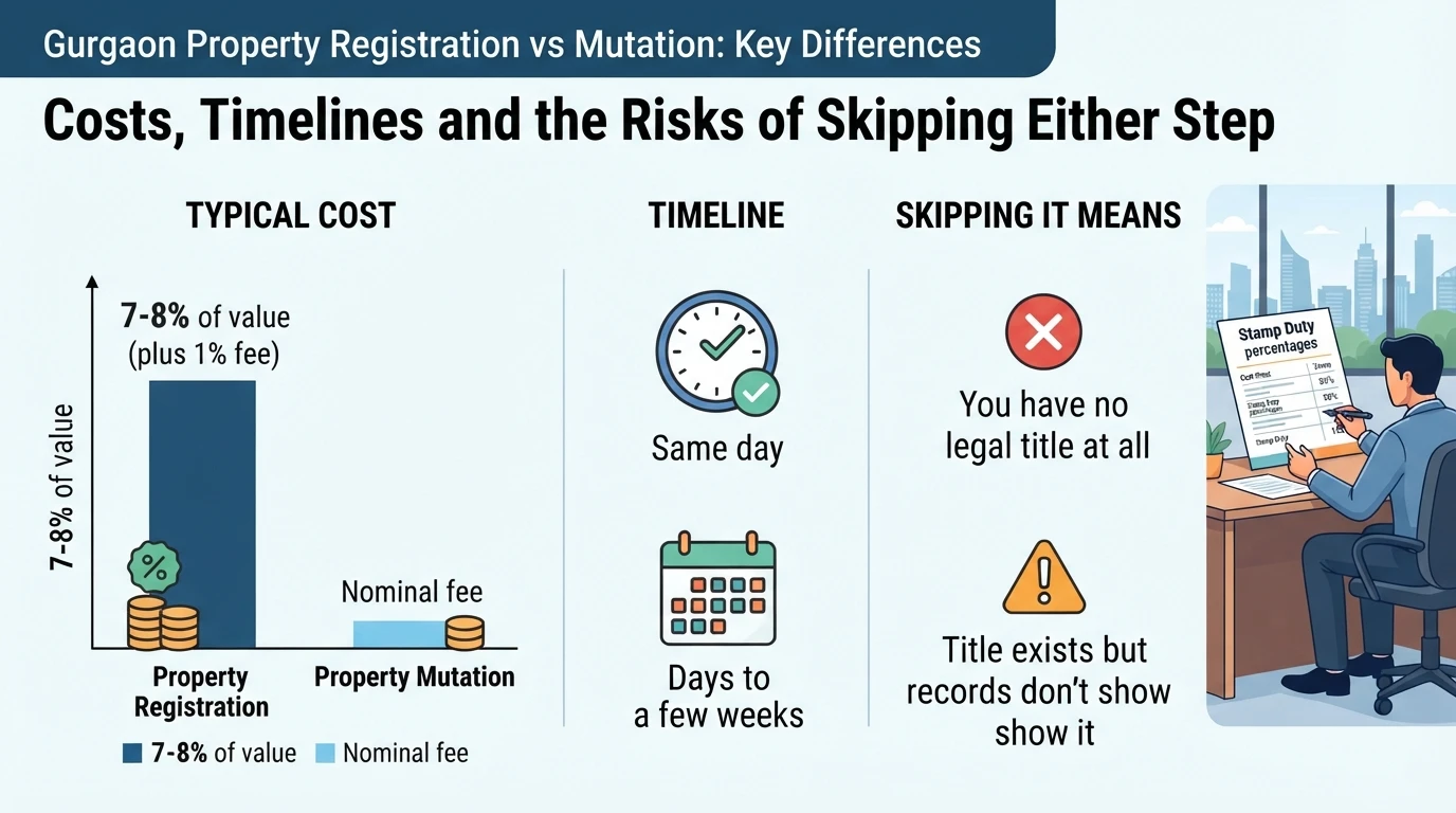 Infographic comparing registration and mutation costs and timelines