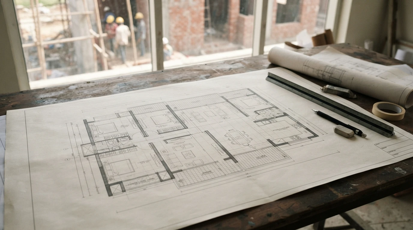Architect reviewing a builder floor plan