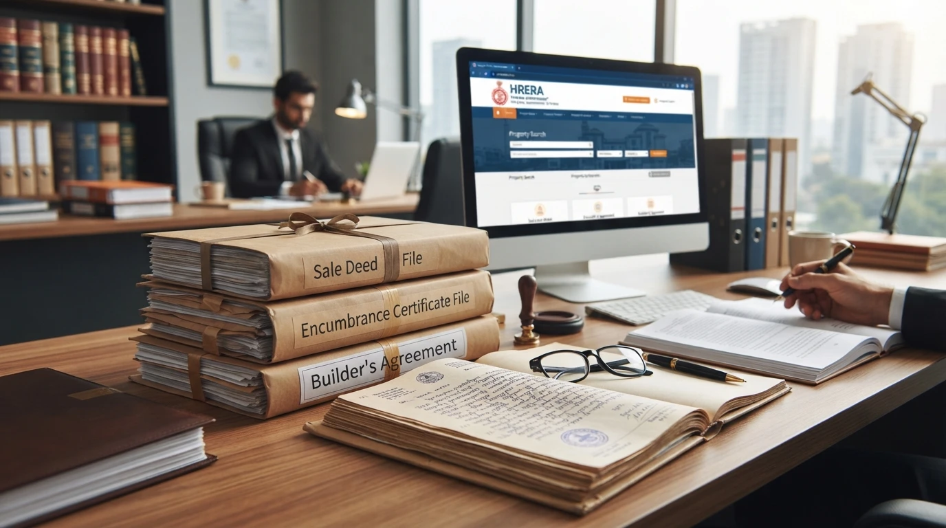 Title lawyer reviewing Gurgaon land records