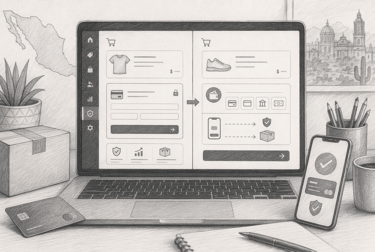 Comparativa visual de checkout Shopify y Mercado Pago