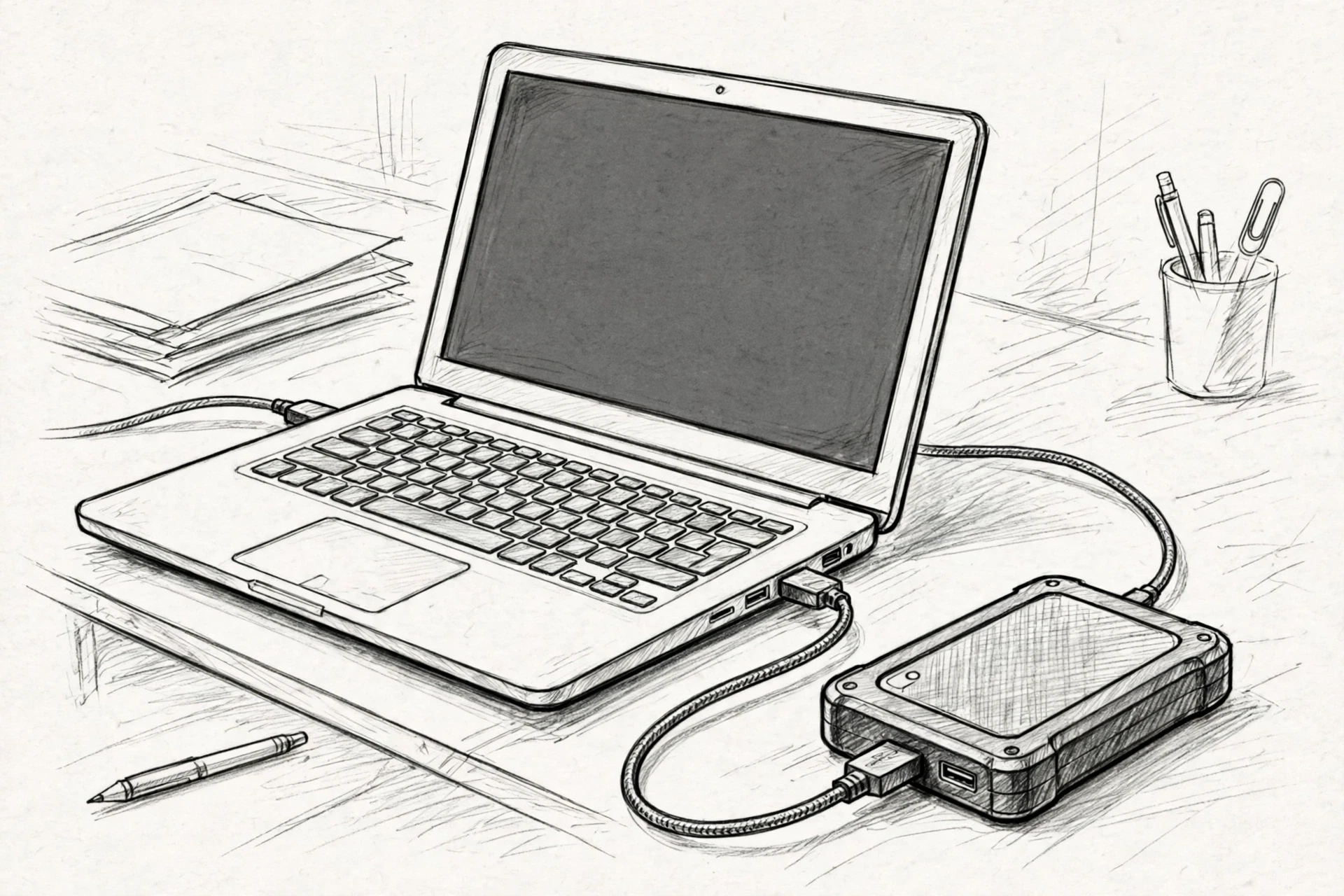 Externe Festplatte per USB am Laptop angeschlossen