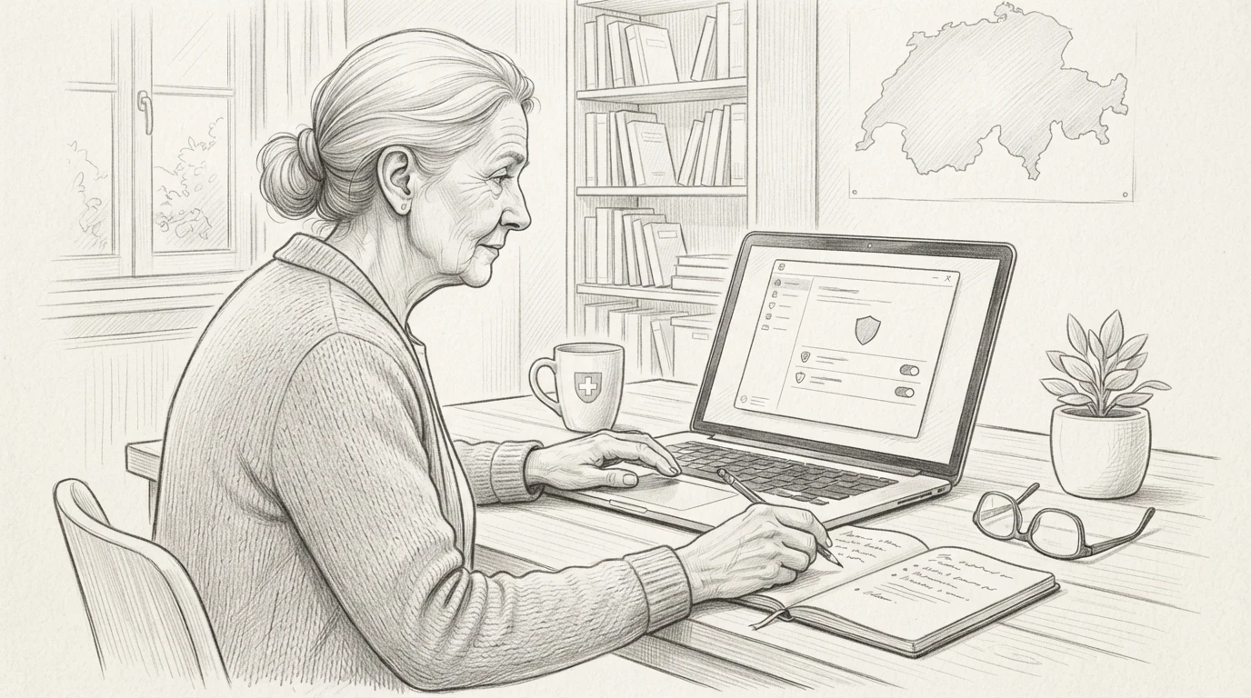 Seniorin prüft Datenschutzeinstellungen am Laptop