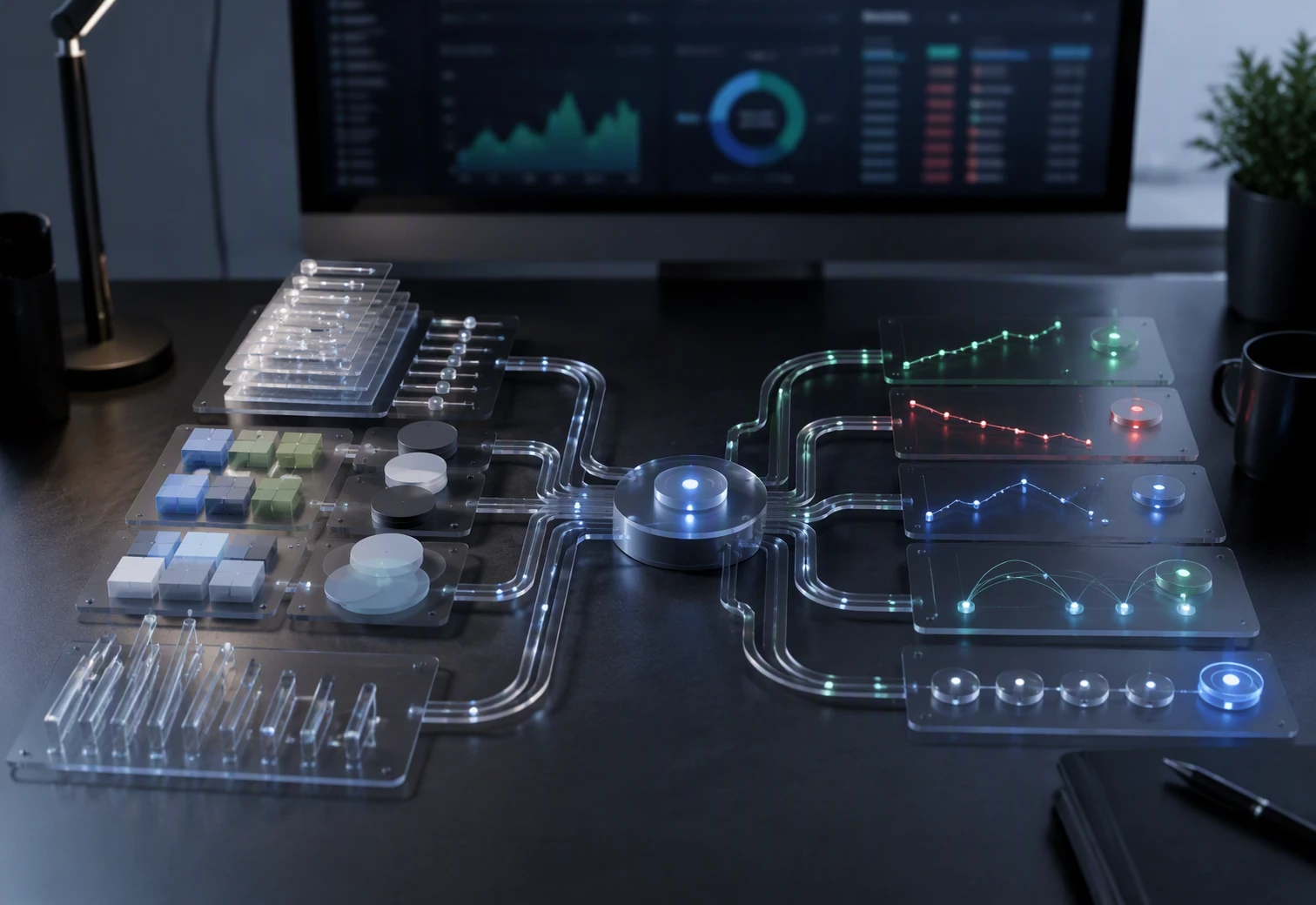 Modern financial analyst reviewing ETF screening workflow