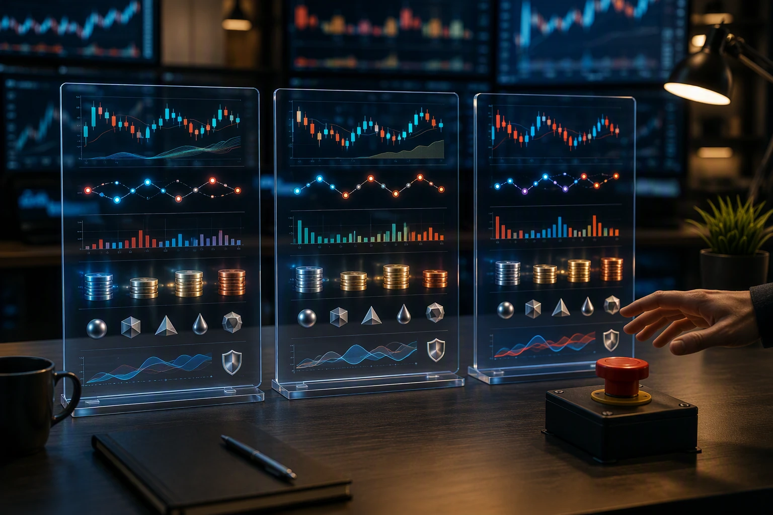 Financial analyst reviewing AI trading platform dashboards