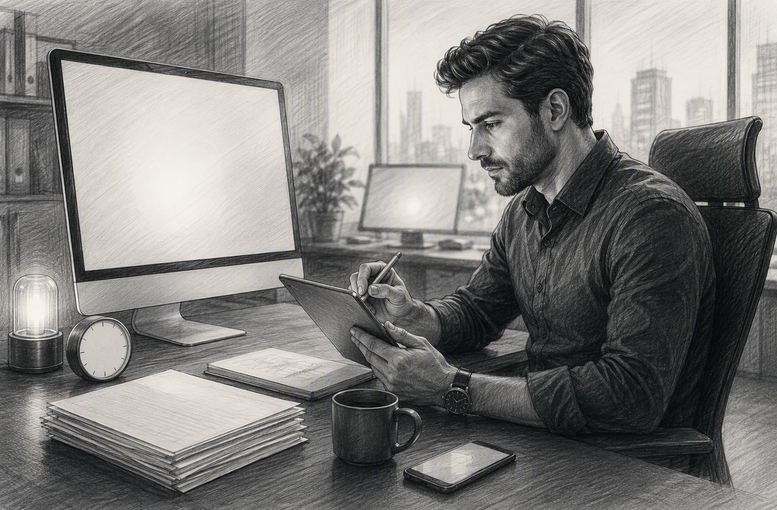 Swing trader analyzing single-stock charts at trading desk