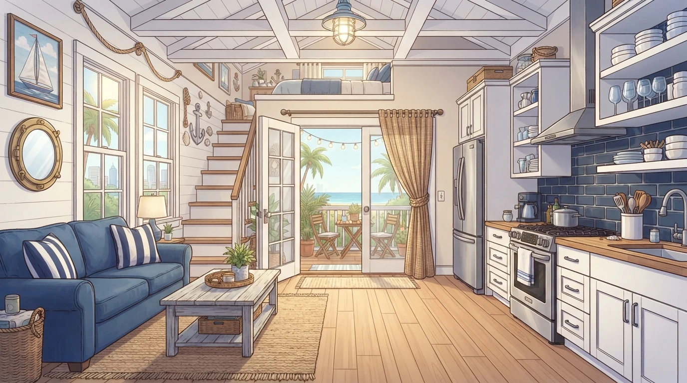 Nautical loft with kitchen and patio