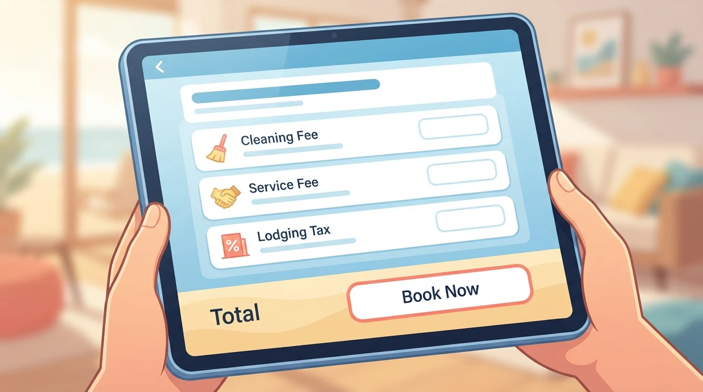 Cartoonish vacation rental pricing breakdown illustration