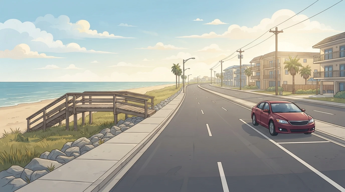 Empty Seawall Boulevard with parked car