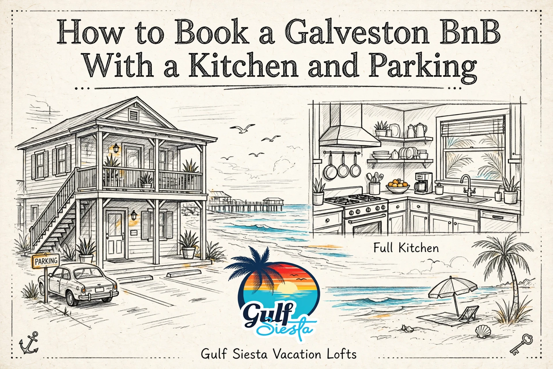 So buchen Sie ein Galveston BnB mit Küche und Parkplatz