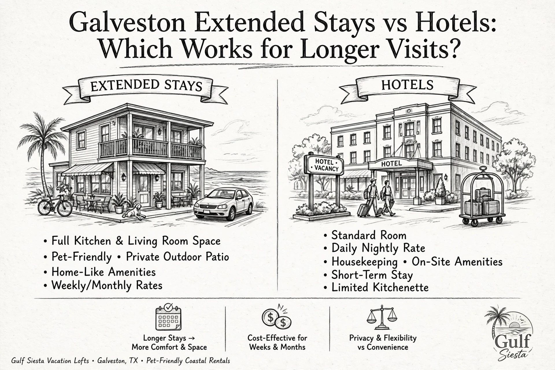 Galveston Extended Stays vs Hotels: Which Works for Longer Visits?