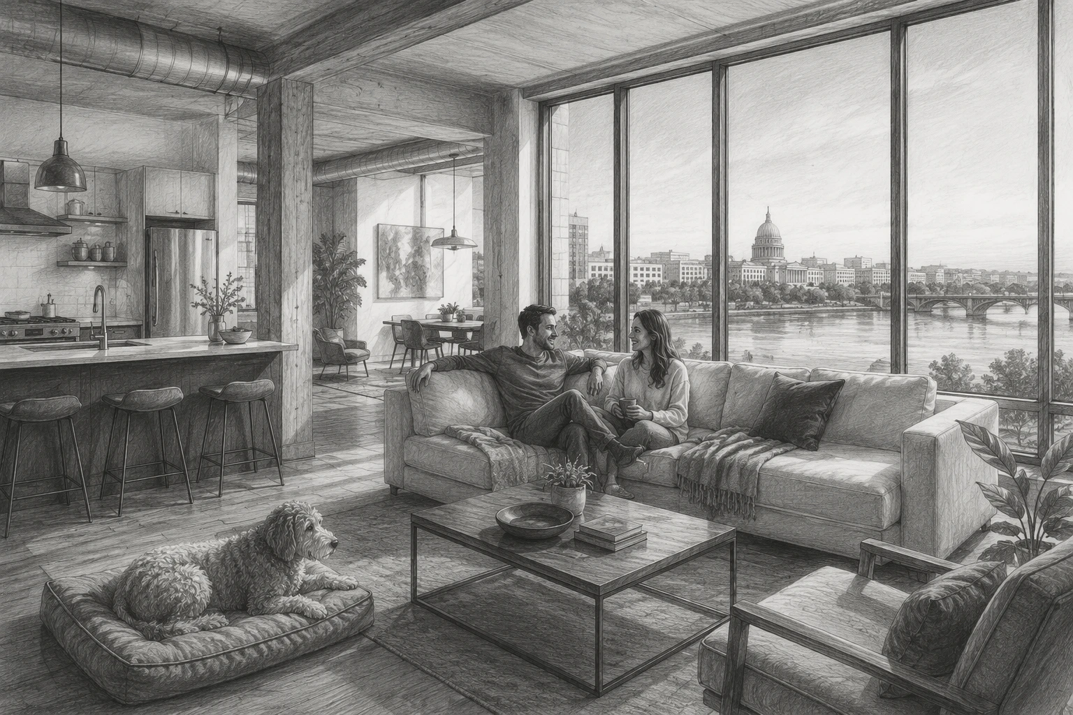 Stylish Harrisburg loft with riverfront view and pet