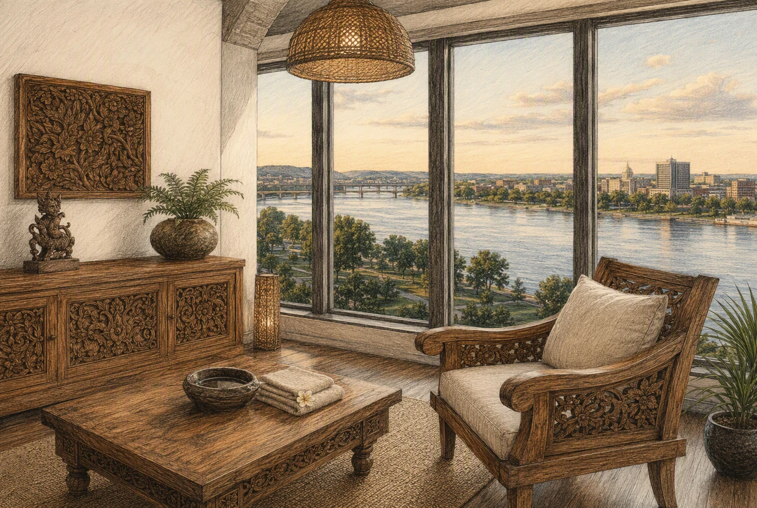Loft balinés con vistas al río