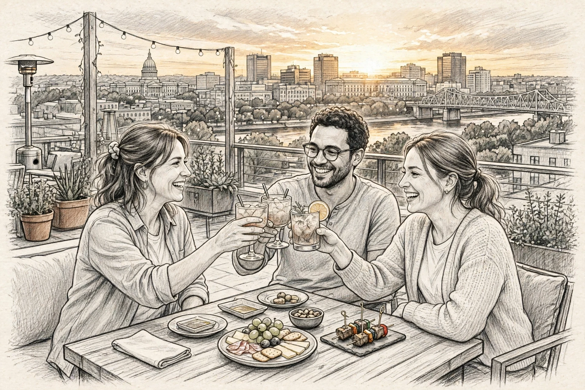 Rooftop toasts overlooking the Harrisburg skyline