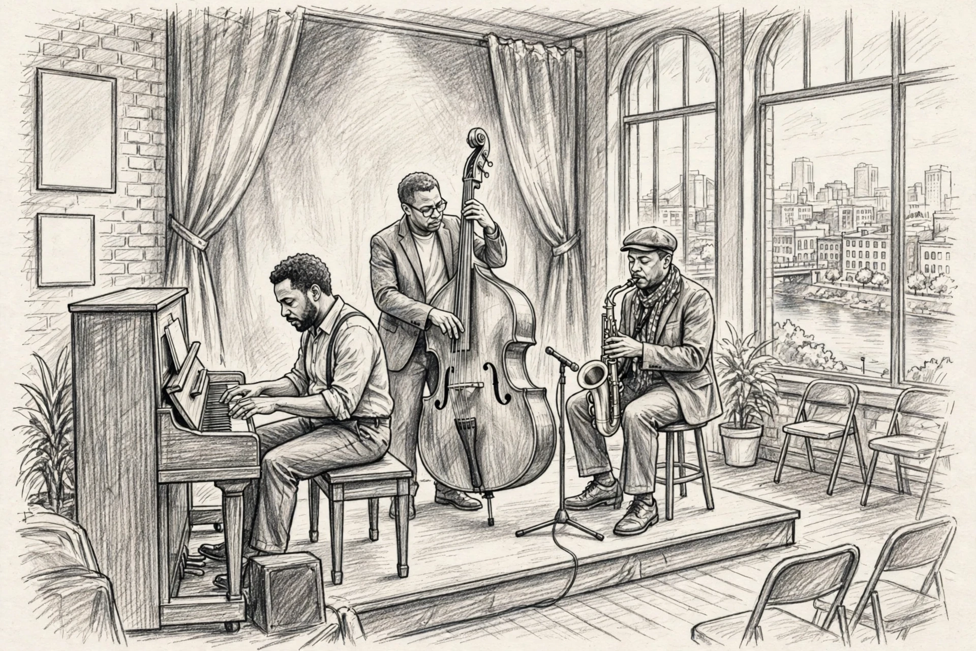 Jazz trio performing on intimate Harrisburg stage
