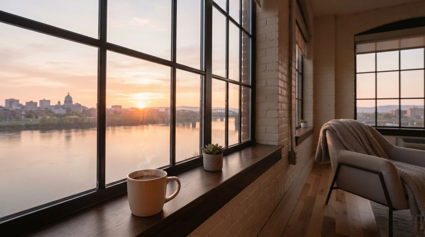Sunrise over the Susquehanna from loft
