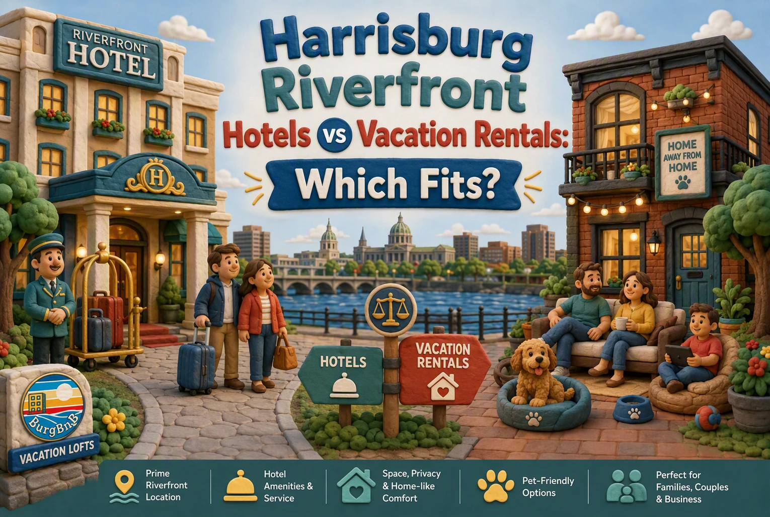 Hoteles frente al río en Harrisburg vs. alquileres vacacionales: La guía definitiva