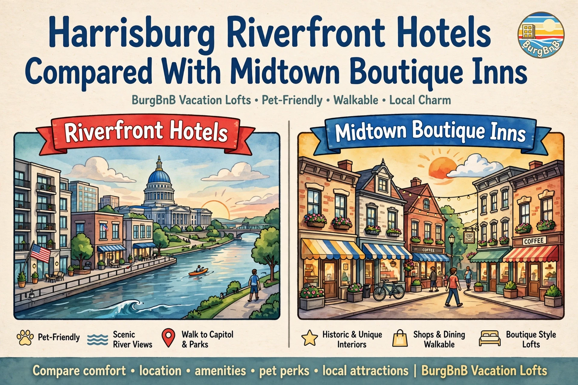 Harrisburg Riverfront Hotels Compared With Midtown Boutique Inns