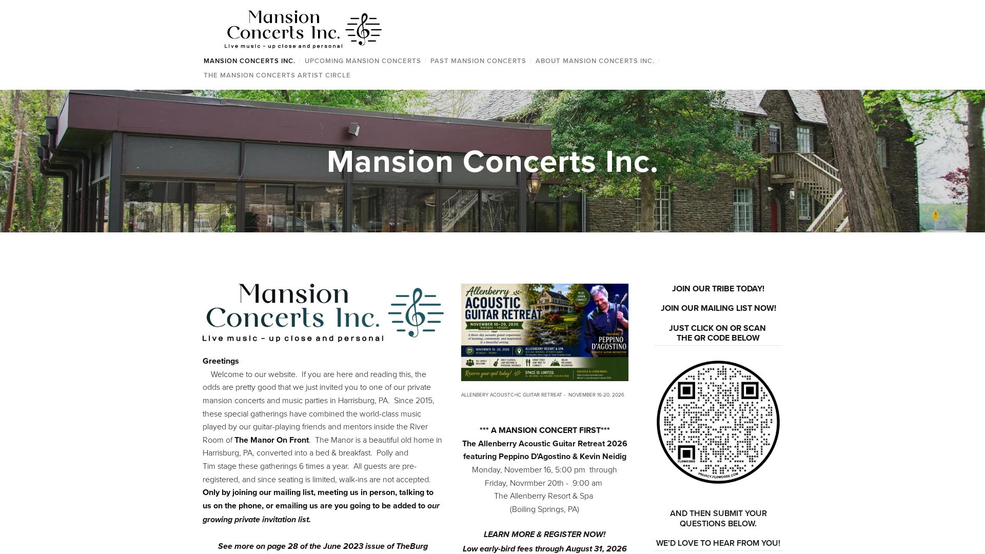 Conciertos en mansiones en The Manor On Front