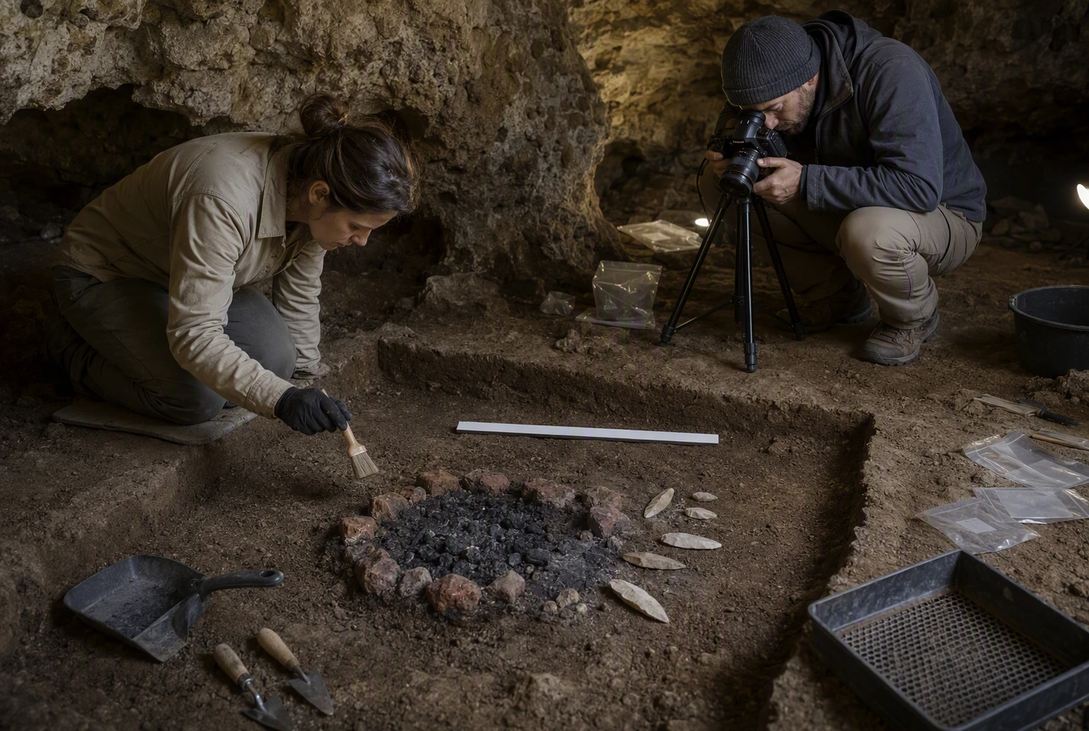 Archaeologists record Epipalaeolithic hearth and tools in Koskarlı Cave trench
