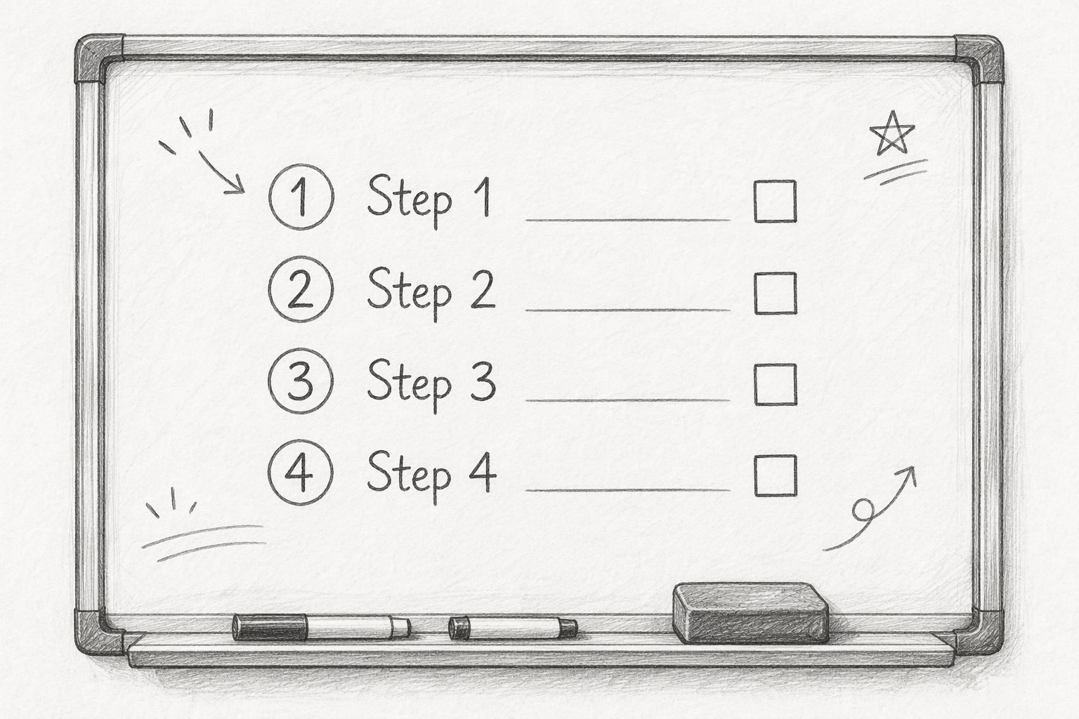 Pencil sketch of checklist on whiteboard