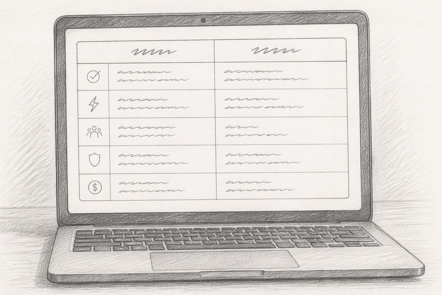 Pencil sketch of SEO platform comparison table