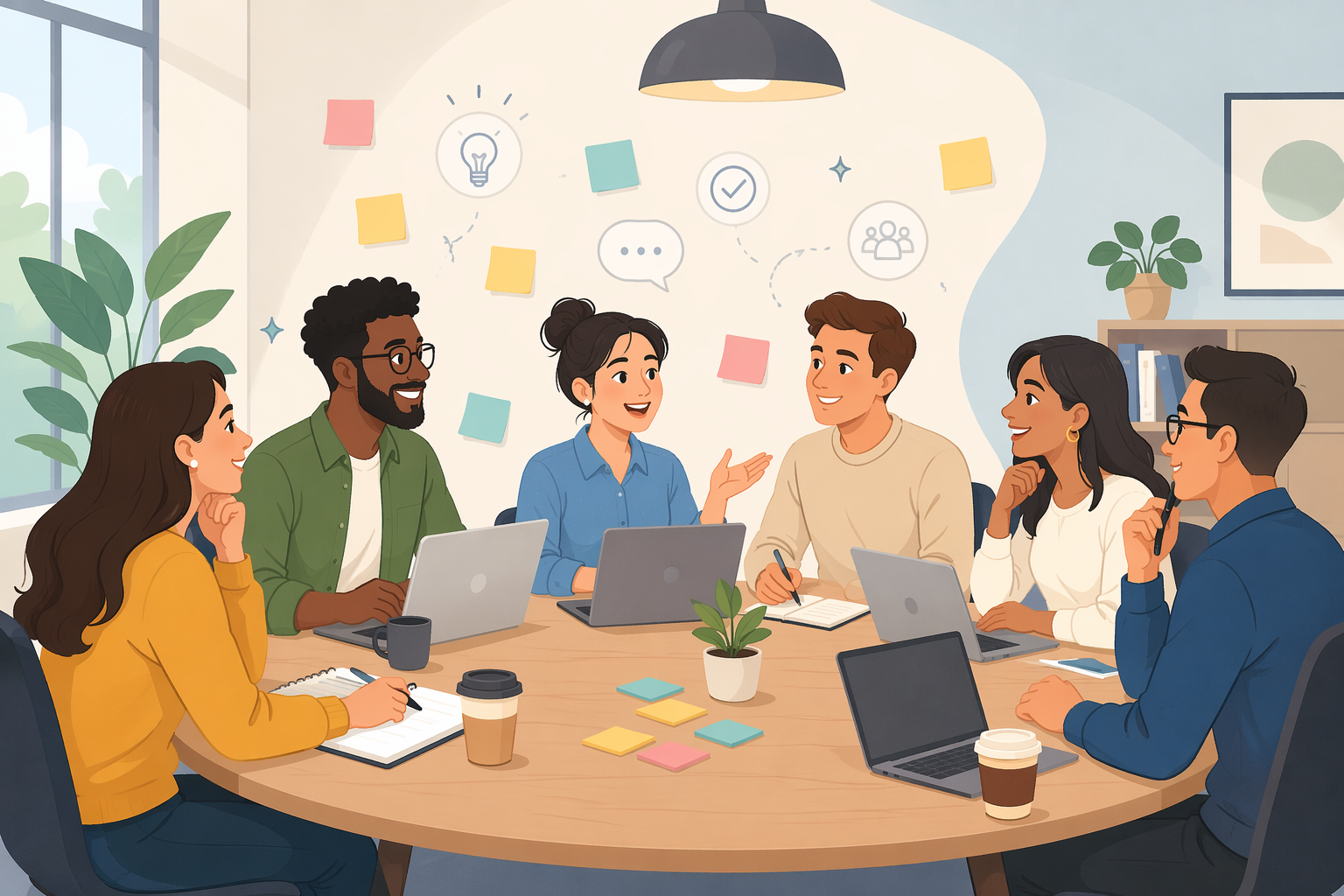 Team collaborating in meeting room