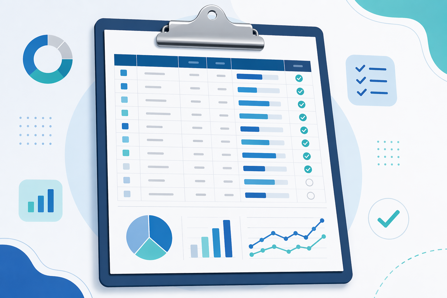 Printed spreadsheet on clipboard for SEO analysis
