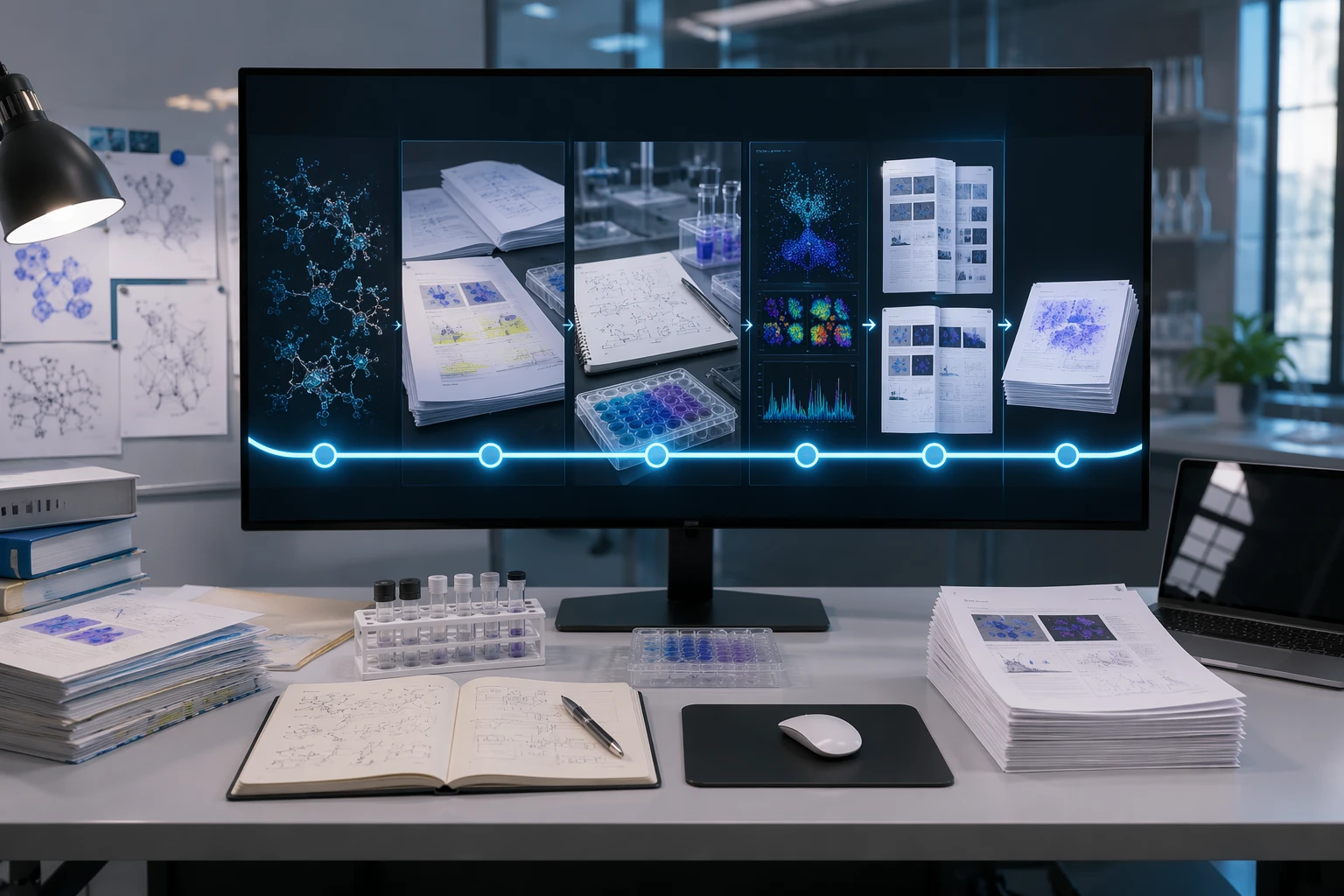 Research workflow with digital tools and data analysis
