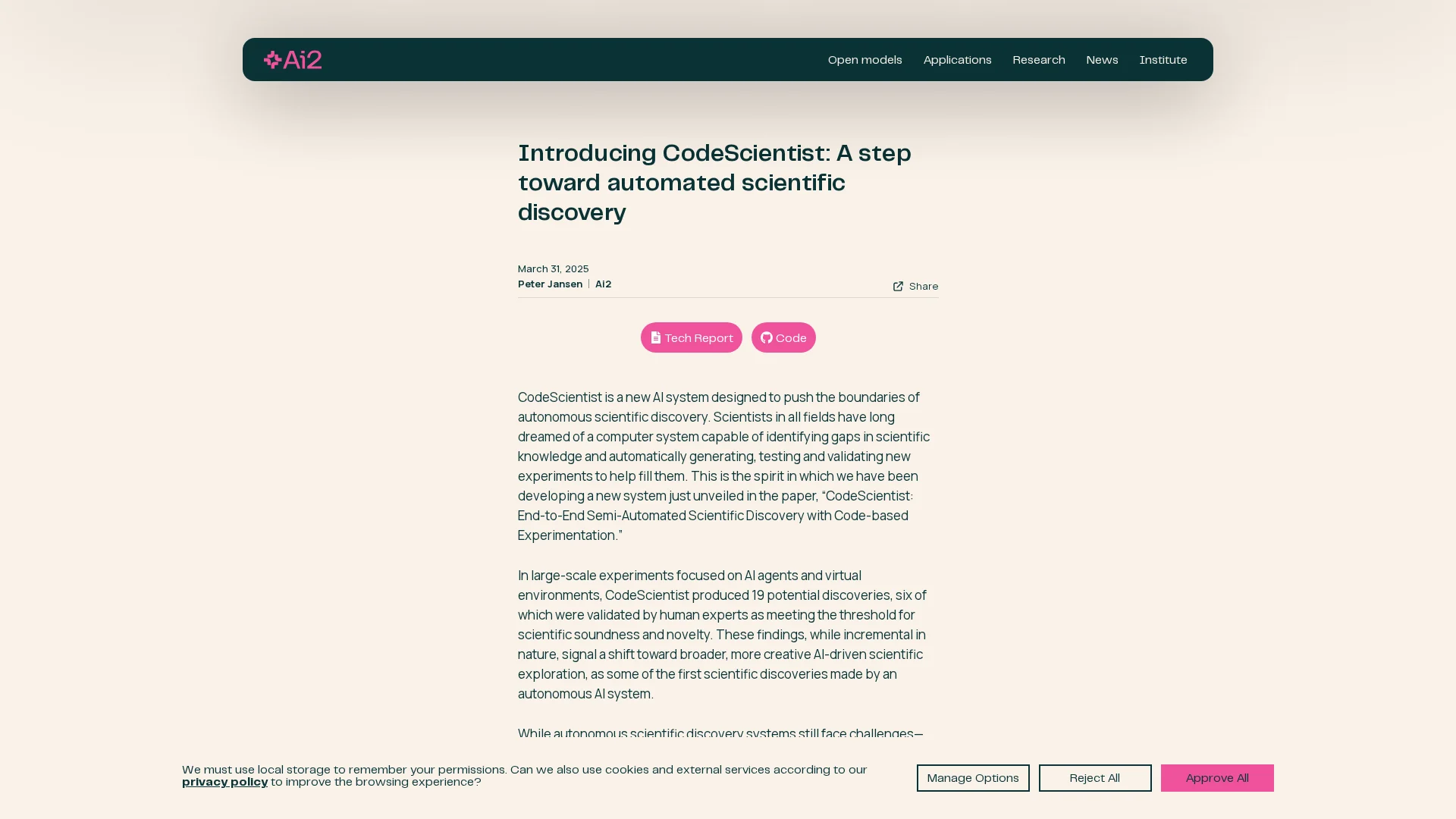 Ai2 CodeScientist